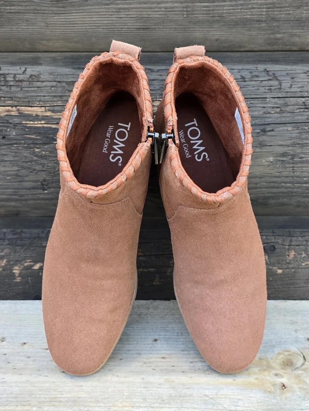 Toms NEW Delilah Western Boho Minimalist Suede Whipstich Block Heel Bootie 6.5M